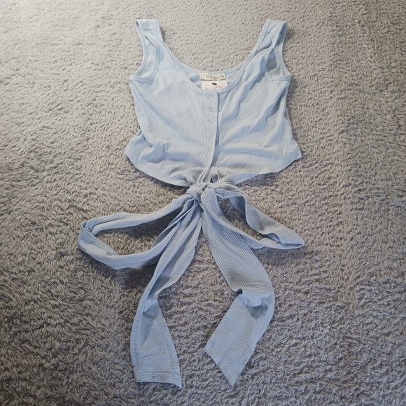 Illa Illa Crop Top Tie Front Ribbed Tank Top‎ Sleeveless Summer Beach Womens M - Picture 1 of 8